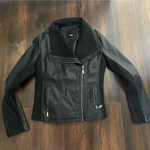 Black mixed media Faux Leather Jacket